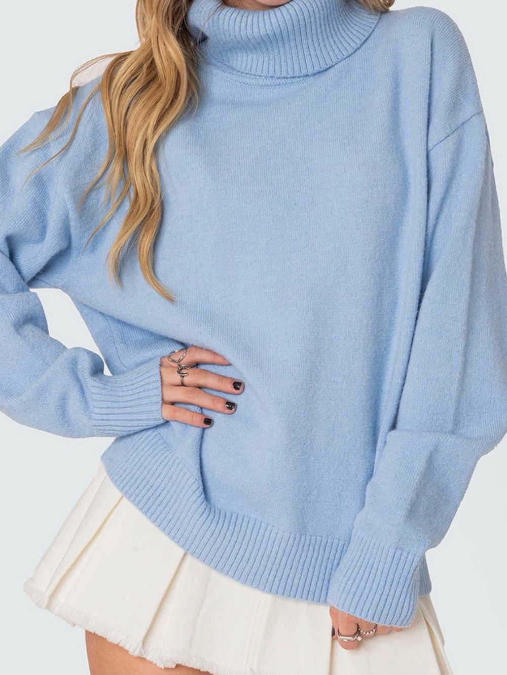 EDIKTED Isabelle Oversize Turtleneck Sweater Light Blue XS/S